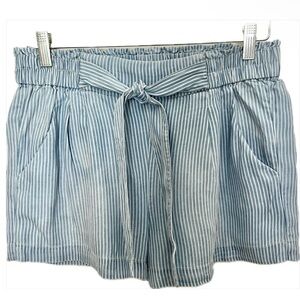 JOLT Junior’s Flowy Pull On Fabric Tie Blue Stripe Shorts Size M Cowgirl‎ Boho